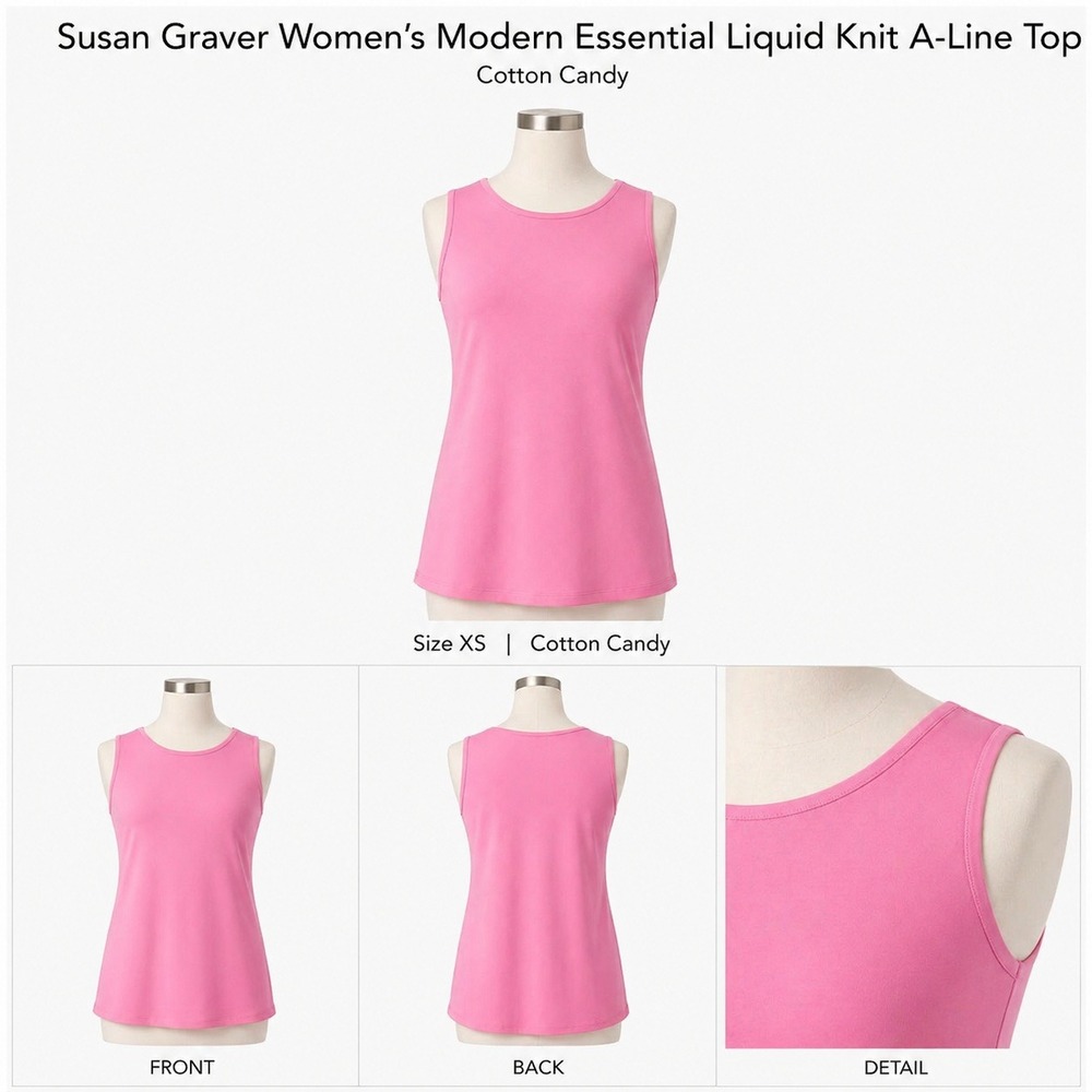 Susan Graver Modern Essentials Liquid Knit A-Line Top Pink XS Cotton Candy New‎